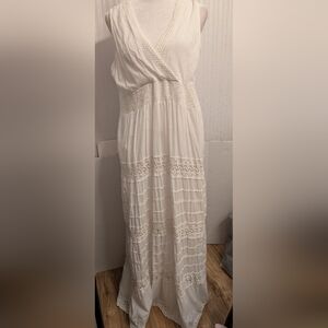 Cute Options White Summer Maxi Dress Medium 100% Cotton